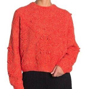Lush Women's Orange Pom Pom Crewneck Pullover Sweater NWOT